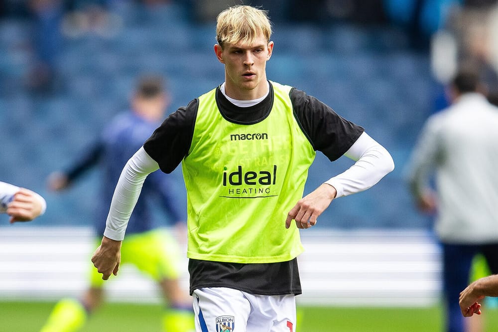 West Bromwich Albion midfielder Toby Collyer (13) warming up before the EFL Sky Bet Championship match between West Bromwich Albion and Preston North End at The Hawthorns, West Bromwich, England on 18 October 2025.