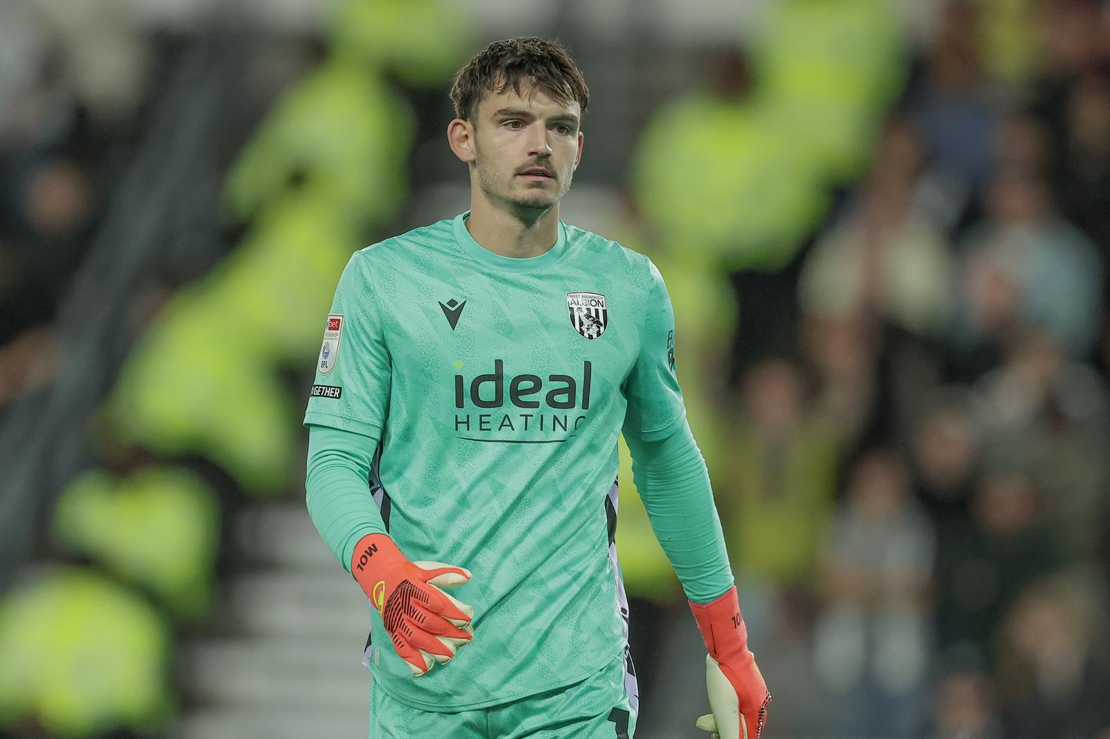 Max O'Leary of West Bromwich Albion during the EFL Sky Bet Championship match between Derby County and West Bromwich Albion at the Pride Park, Derby, UK on 9 September 2026.