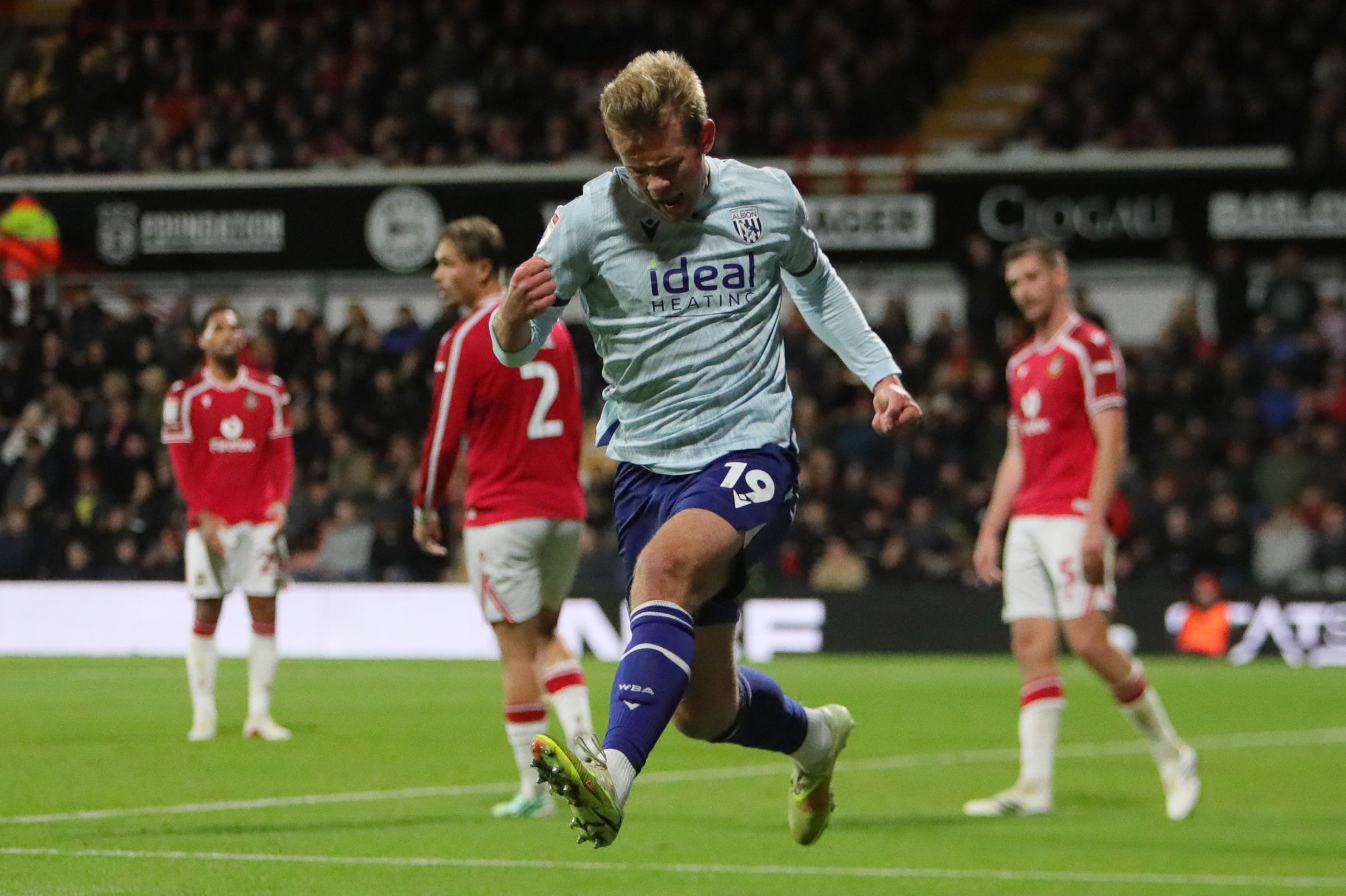 Aune Selland Heggebo of West Bromwich Albion celebrates scoring their second goal during the EFL Sky Bet Championship match between Wrexham FC and West Bromwich Albion at the Racecourse Ground, Wrexham, UK on 13 October 2026.