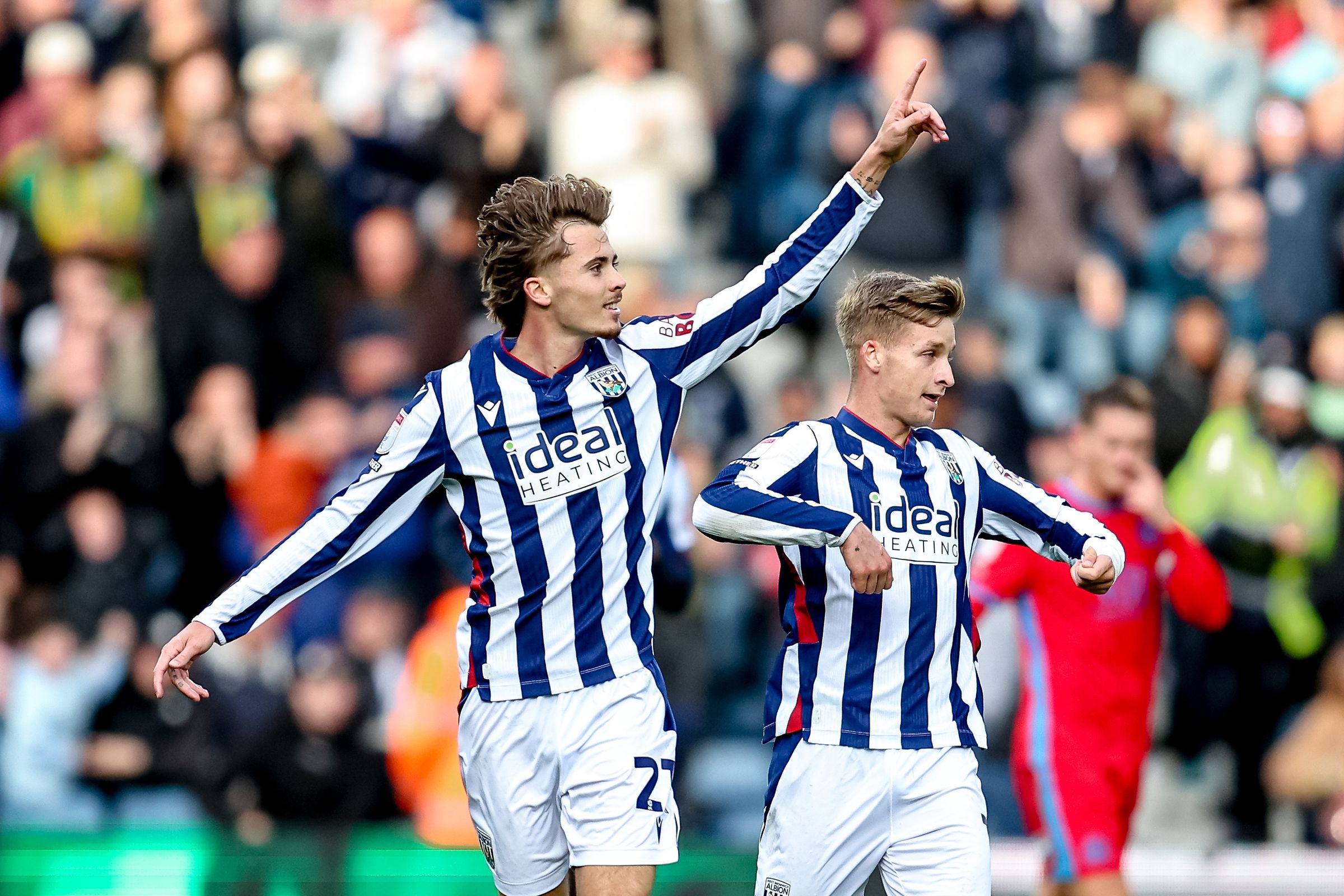 GOAL scores 2-2 West Bromwich Albion  midfielder Isaac Price (21) scores penalty and celebrates during the EFL Sky Bet Championship match between West Bromwich Albion and Blackburn Rovers at The Hawthorns, West Bromwich, UK on 17 October 2026.